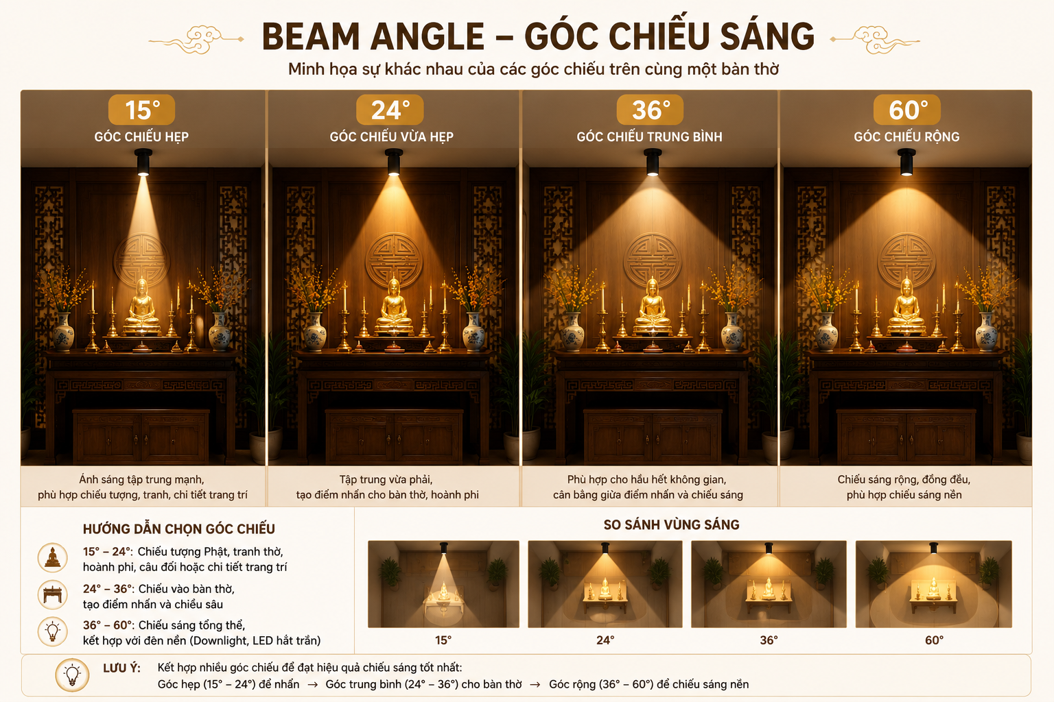 Sự khác nhau của các góc chiếu trên ban thờ