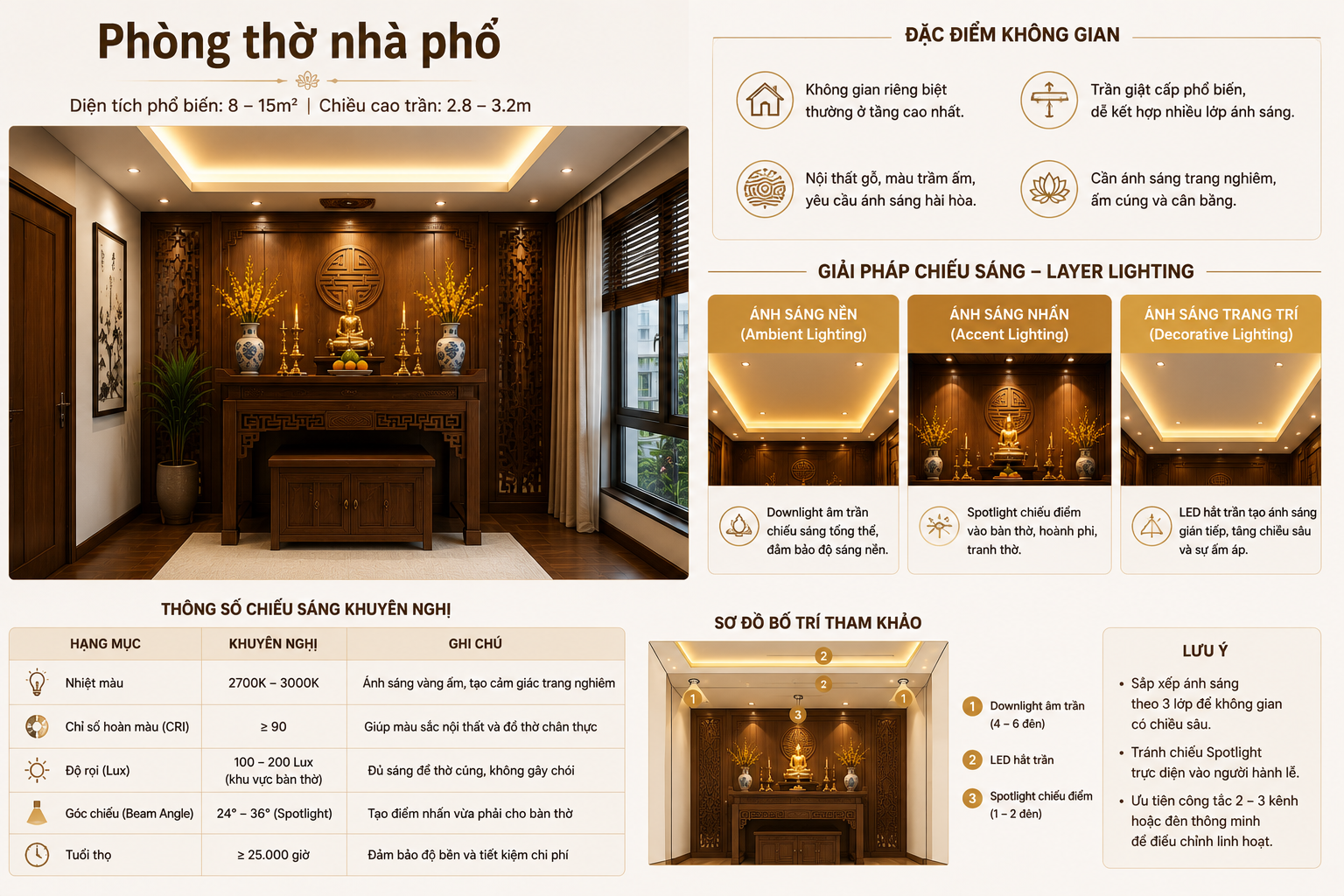 Bố trí đèn phòng thờ nhà phố