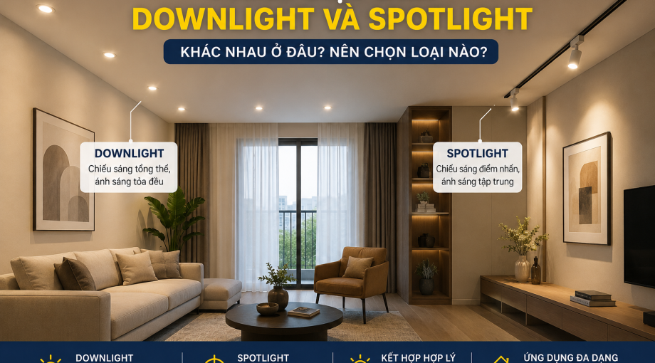 Phân biệt đèn Downlight và Spotlight: Khác nhau ở đâu? Nên chọn loại nào?